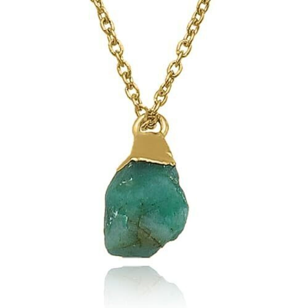 9374 Emerald Necklace , Premium Gold Raw Stone Necklaces - Tarnish Free 18K
